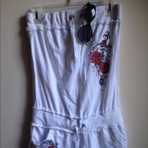 Juniors White and Rose Tube Top Romper Size Large